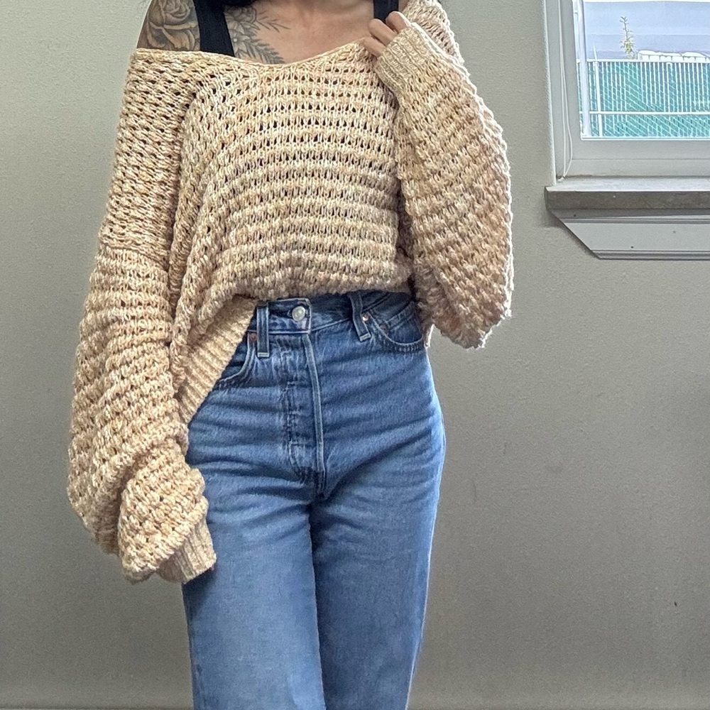 Free People Tan V-Neck Sweater